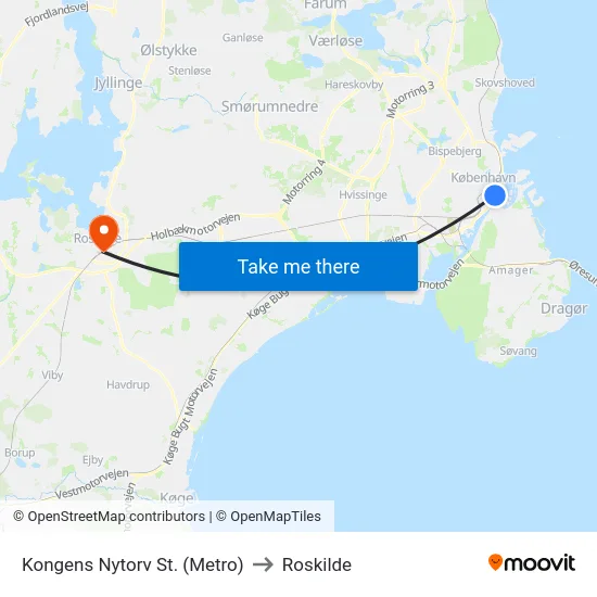 Kongens Nytorv St. (Metro) to Roskilde map