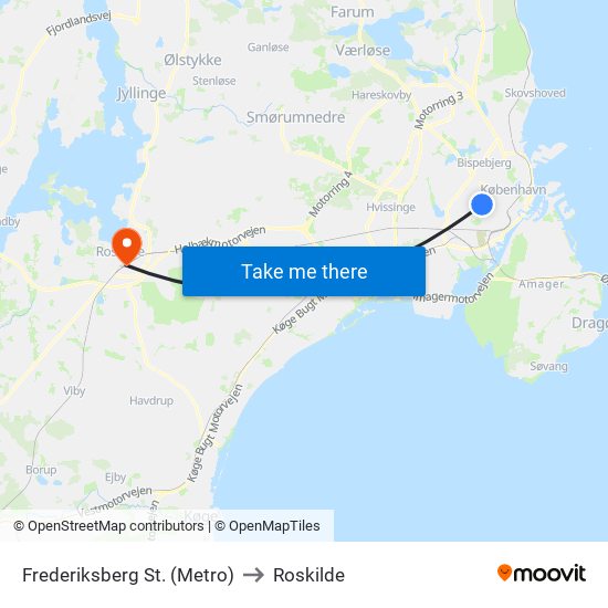 Frederiksberg St. (Metro) to Roskilde map