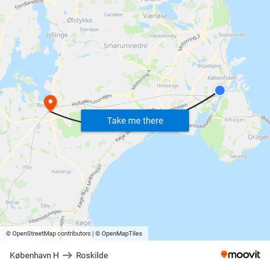 København H to Roskilde map