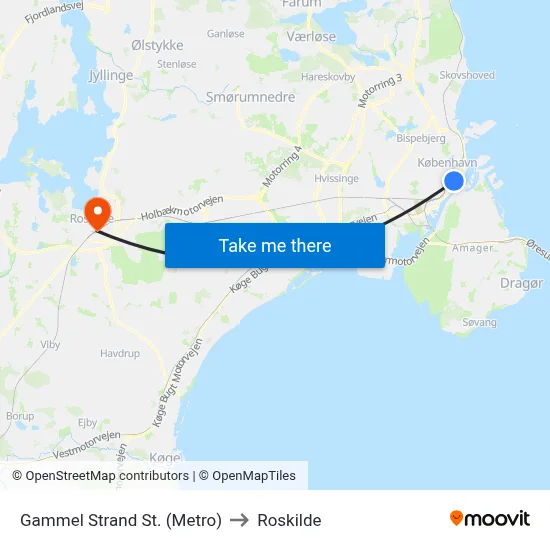 Gammel Strand St. (Metro) to Roskilde map
