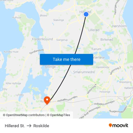 Hillerød St. to Roskilde map