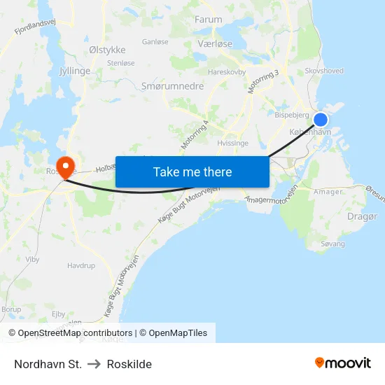 Nordhavn St. to Roskilde map