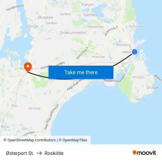 Østerport St. to Roskilde map