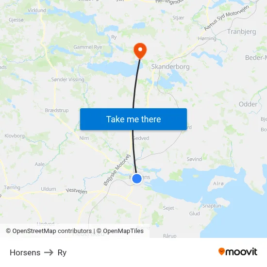 Horsens to Ry map