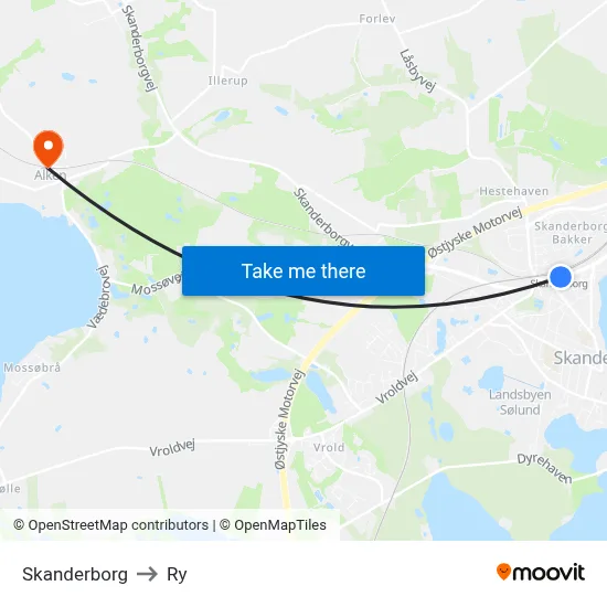 Skanderborg to Ry map