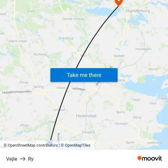 Vejle to Ry map