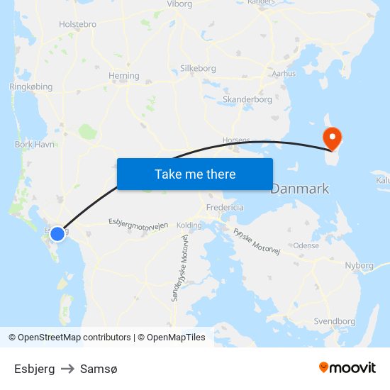 Esbjerg to Samsø map