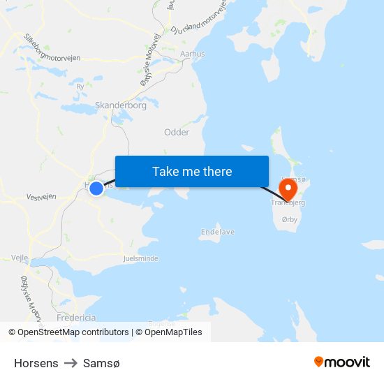 Horsens to Samsø map