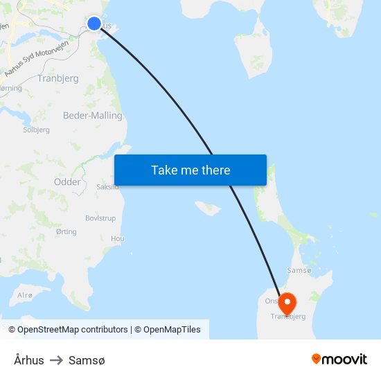 Århus to Samsø map
