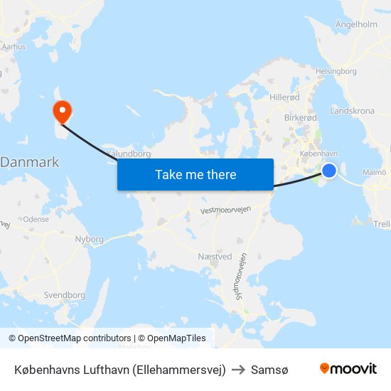 Københavns Lufthavn (Ellehammersvej) to Samsø map