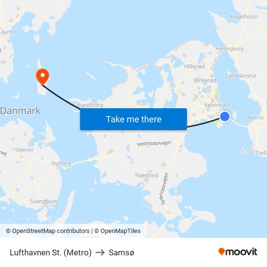 Lufthavnen St. (Metro) to Samsø map