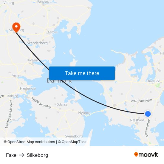 Faxe to Silkeborg map