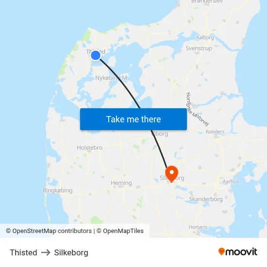 Thisted to Silkeborg map