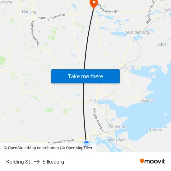 Kolding St. to Silkeborg map