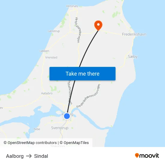 Aalborg to Sindal map