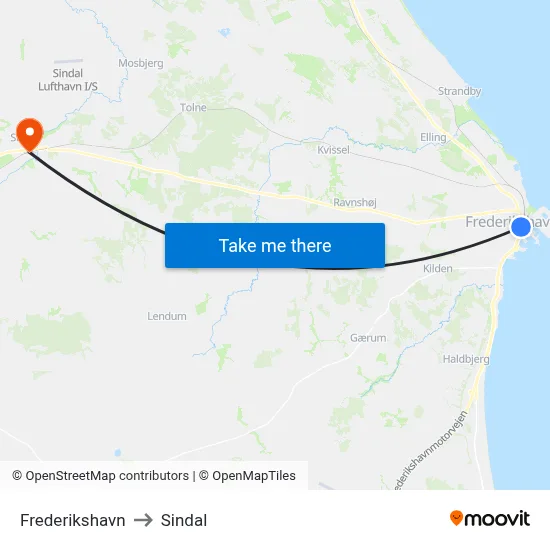 Frederikshavn to Sindal map