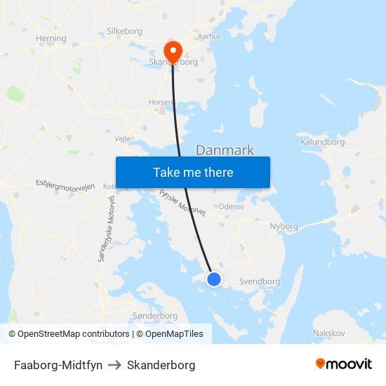 Faaborg-Midtfyn to Skanderborg map