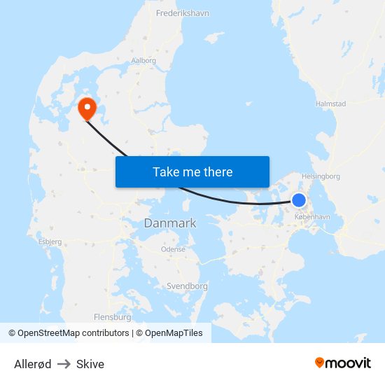 Allerød to Skive map