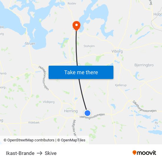 Ikast-Brande to Skive map