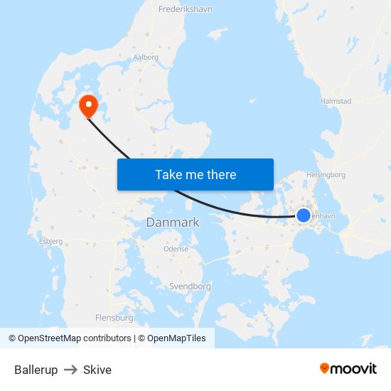 Ballerup to Skive map