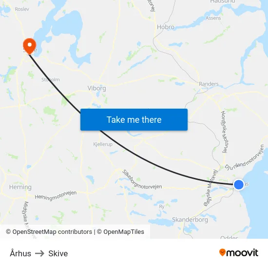 Århus to Skive map