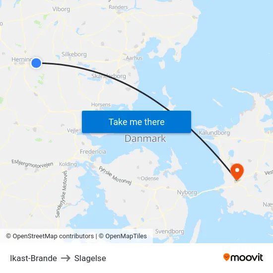 Ikast-Brande to Slagelse map