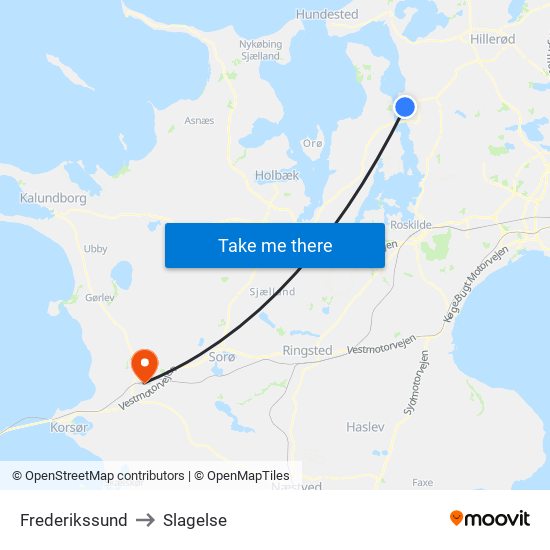 Frederikssund to Slagelse map