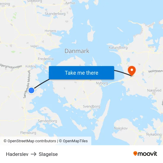 Haderslev to Slagelse map