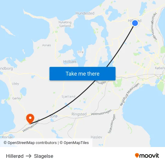 Hillerød to Slagelse map