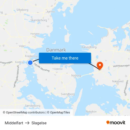 Middelfart to Slagelse map