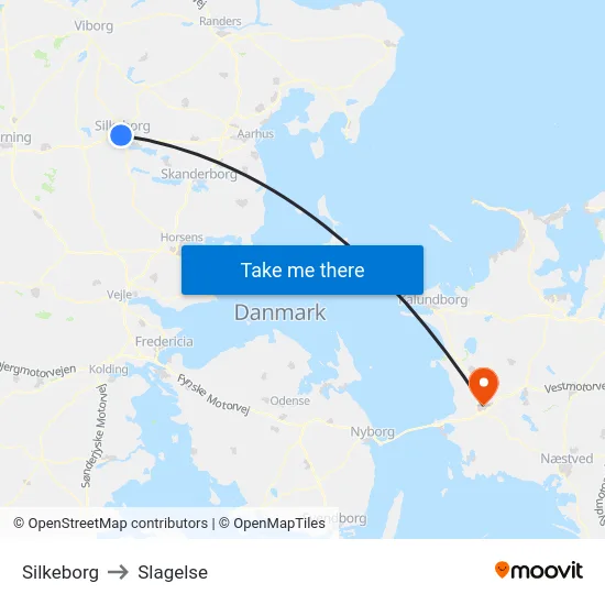 Silkeborg to Slagelse map