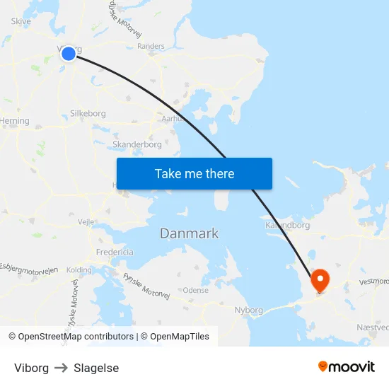 Viborg to Slagelse map