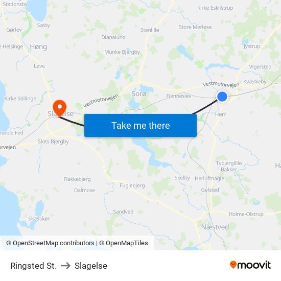 Ringsted St. to Slagelse map