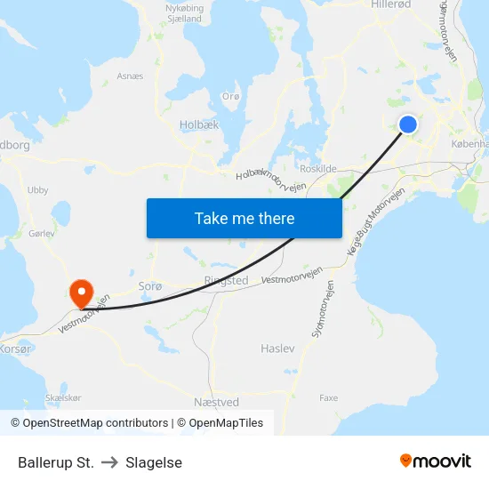 Ballerup St. to Slagelse map