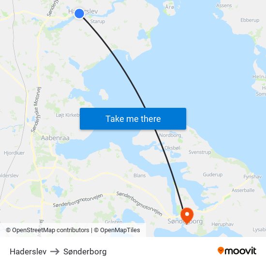 Haderslev to Sønderborg map