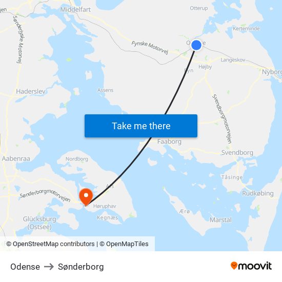 Odense to Sønderborg map