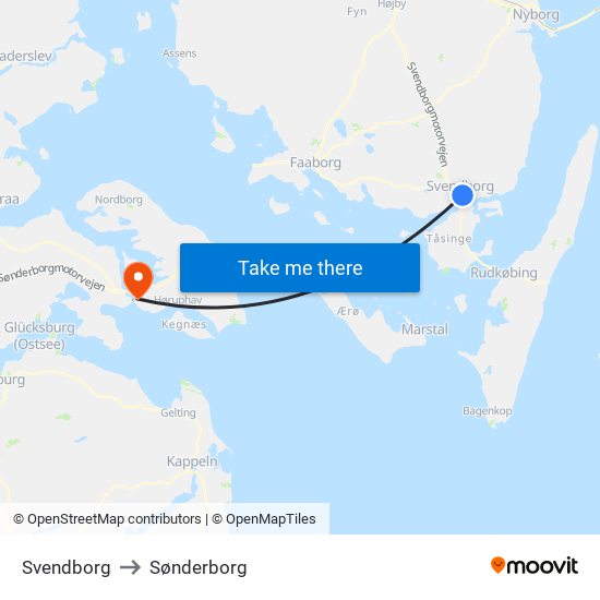 Svendborg to Sønderborg map