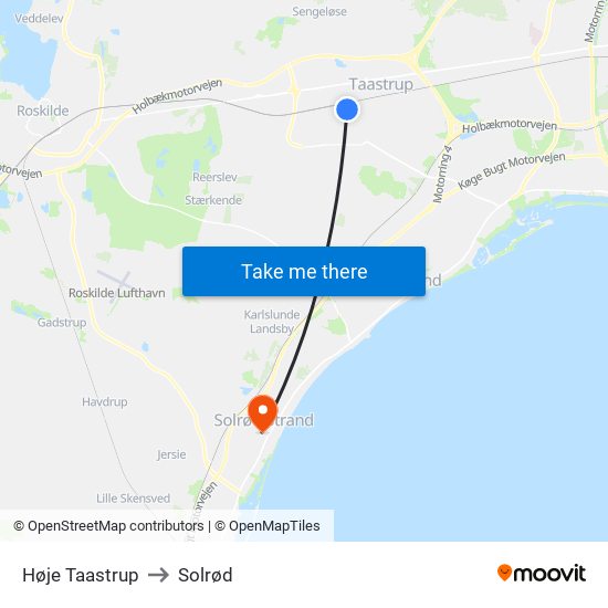 Høje Taastrup to Solrød map