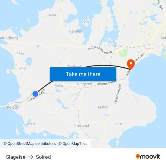 Slagelse to Solrød map