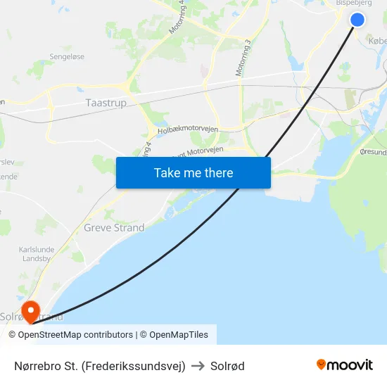 Nørrebro St. (Frederikssundsvej) to Solrød map