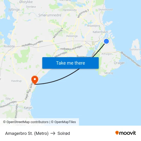 Amagerbro St. (Metro) to Solrød map