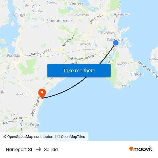 Nørreport St. to Solrød map