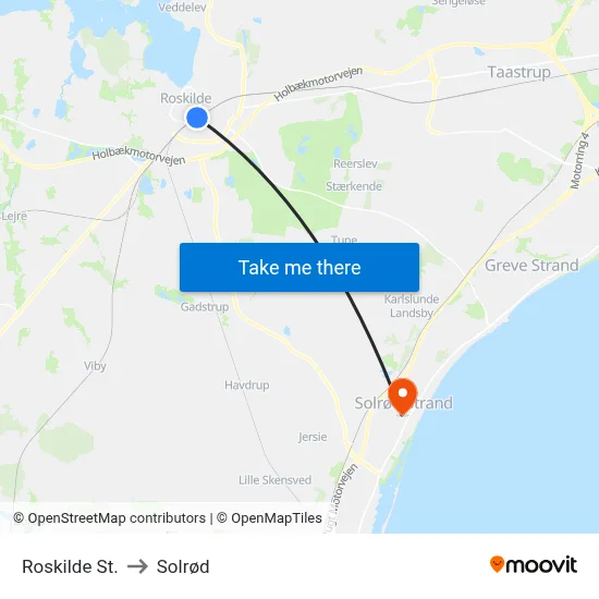 Roskilde St. to Solrød map