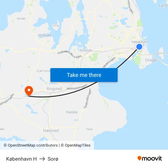 København H to Sorø map