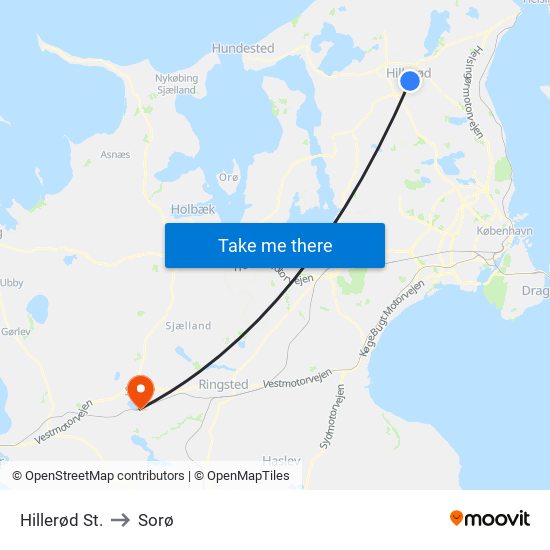 Hillerød St. to Sorø map