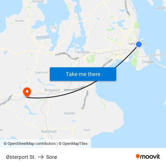 Østerport St. to Sorø map