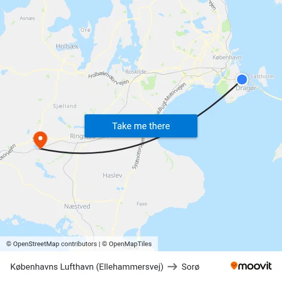 Københavns Lufthavn (Ellehammersvej) to Sorø map