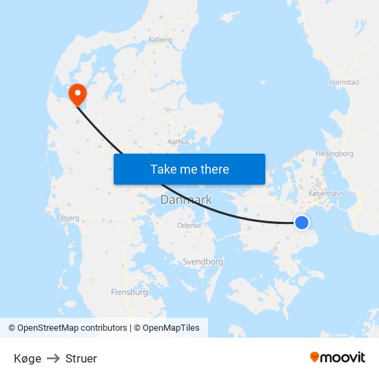 Køge to Struer map