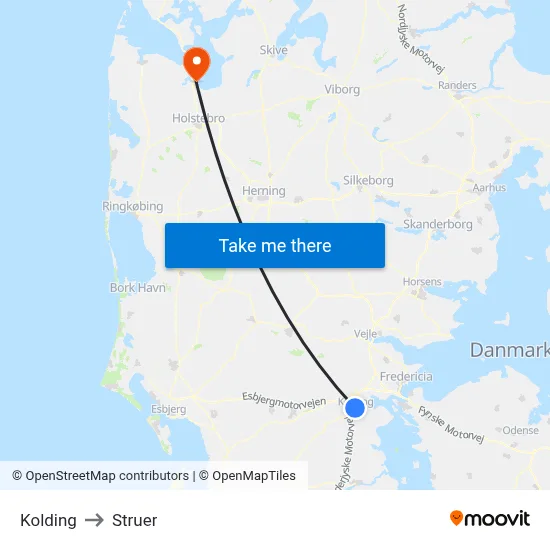 Kolding to Struer map
