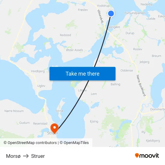 Morsø to Struer map